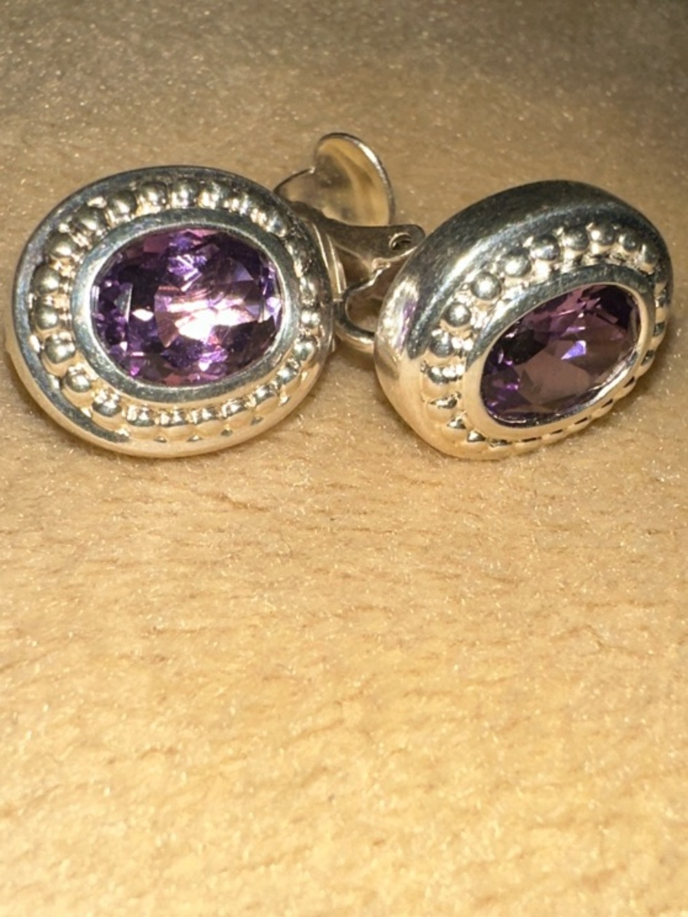 Sterling Silver Purple Gemstone clip on Stud Earrings